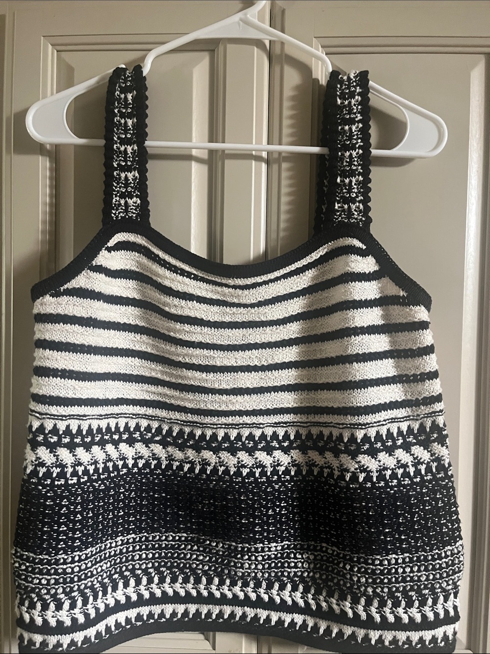 LOFT Black and White Crochet Stripe Camisole Tank
